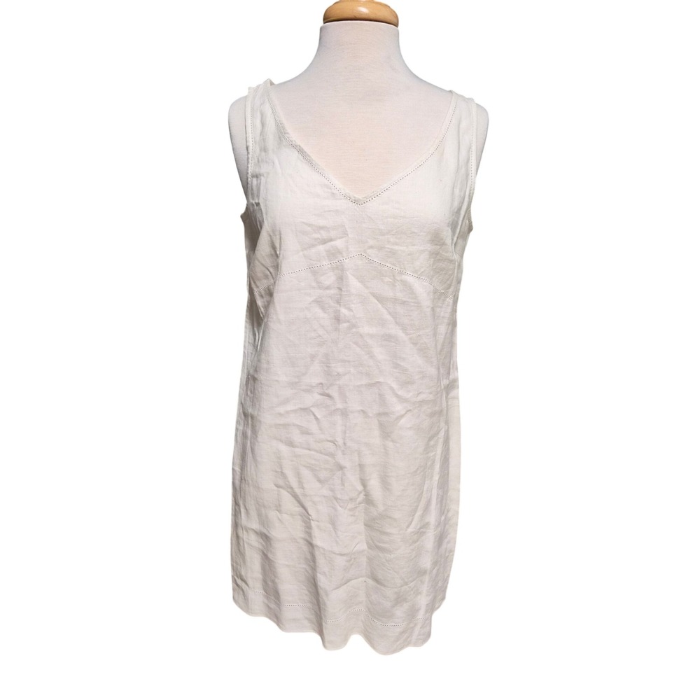 Compagnie Internationale Express White Linen Sleeveless V-Neck Dress NWT 11/12